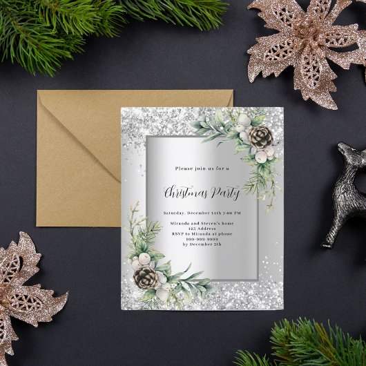 Papier Cônes d'argent vert Noël invitation