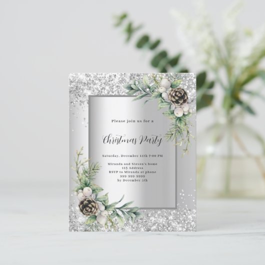 Papier Cônes d'argent vert Noël invitation (Debout devant)
