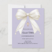 Papier Confirmation bow ivory pearls lavender invitation (Devant)