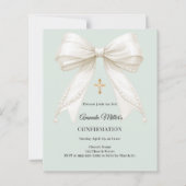 Papier Confirmation bow ivory pearls sage invitation (Devant)
