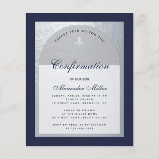 Papier Confirmation Budget Marine Blue Silver Invitation