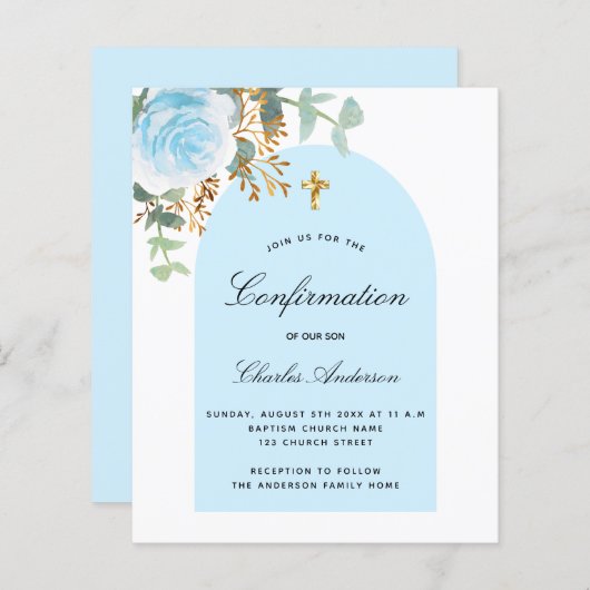 Papier Confirmation budgétaire eucalyptus bleu garçon flo (Devant / Derrière)