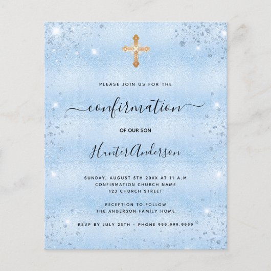 Papier Confirmation budgétaire invitation garçon bleu cla (Devant)