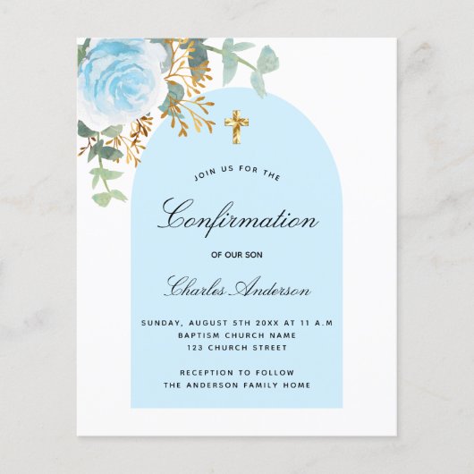 Papier Confirmation de budget eucalyptus bleu garçon flor (Devant)