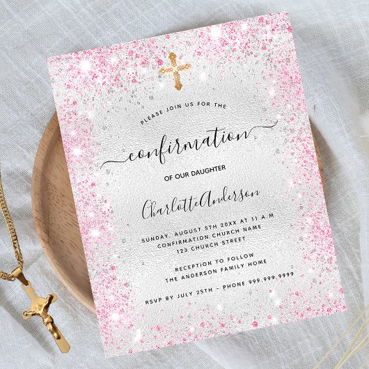 Papier Confirmation de budget invitation rose pailleté ar