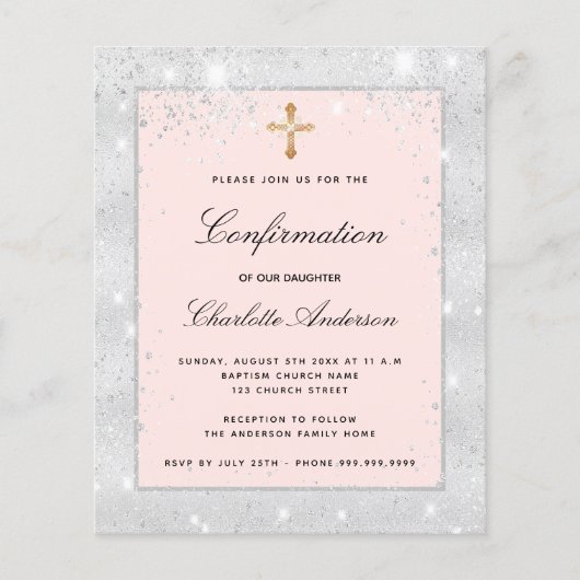 Papier Confirmation d'invitation rose argenté (Devant)