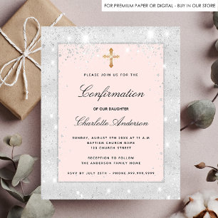 Papier Confirmation d'invitation rose argenté