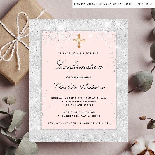 Papier Confirmation d'invitation rose argenté