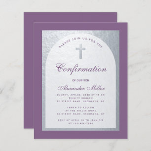 Papier Confirmation Dusty Purple Silver Budget Invitation