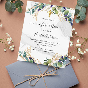 Papier Confirmation eucalyptus invitation en marbre vert