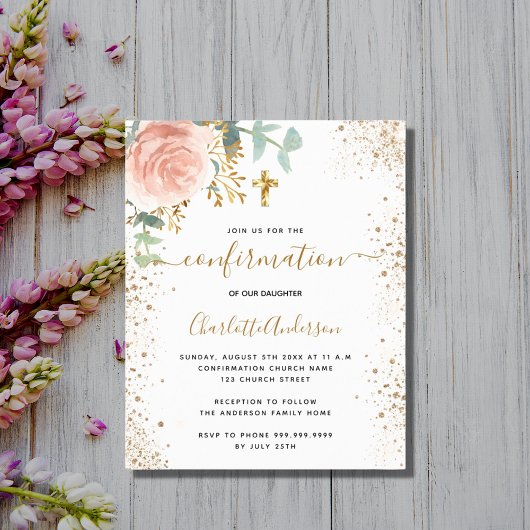 Papier Confirmation eucalyptus invitation florale rose