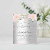 Papier Confirmation fille argent rose floral invitation (Debout devant)
