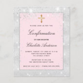 Papier Confirmation parties scintillant rose argent invit (Devant)