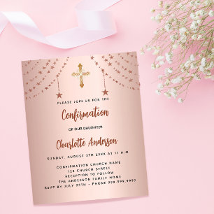 Papier Confirmation rose or étoiles invitation budgétaire
