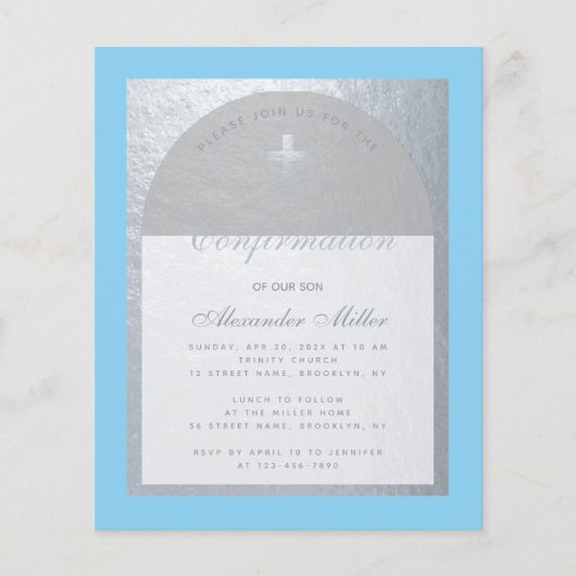 Papier Confirmation Silver Blue Grey Budget Invitation (Devant)