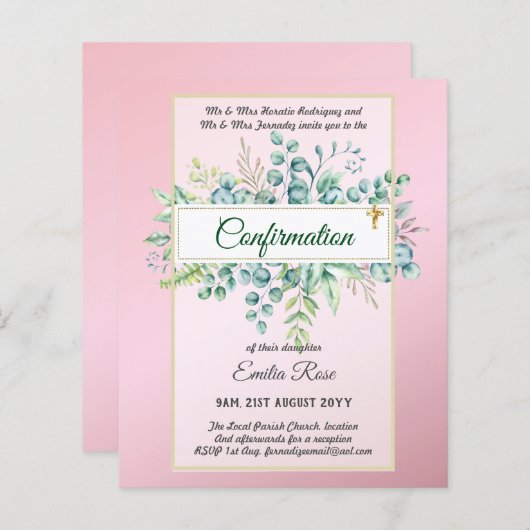 Papier CONFIRMATION VERDOYÈRE Invitation Moderne Double f (Devant / Derrière)