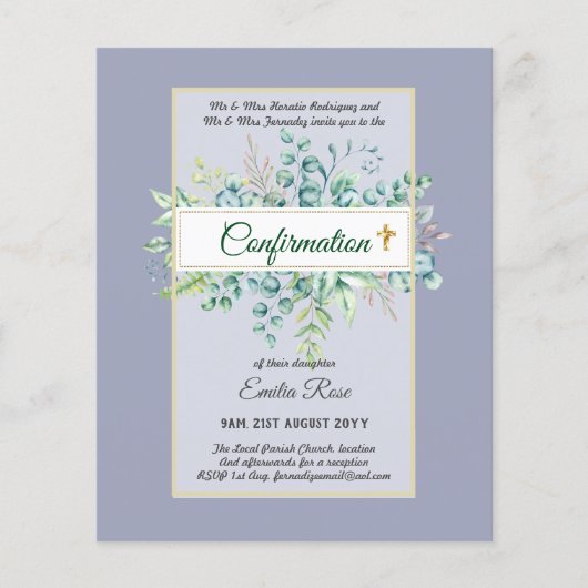 Papier CONFIRMATION VERDOYÈRE Invitation Moderne Double f (Devant)