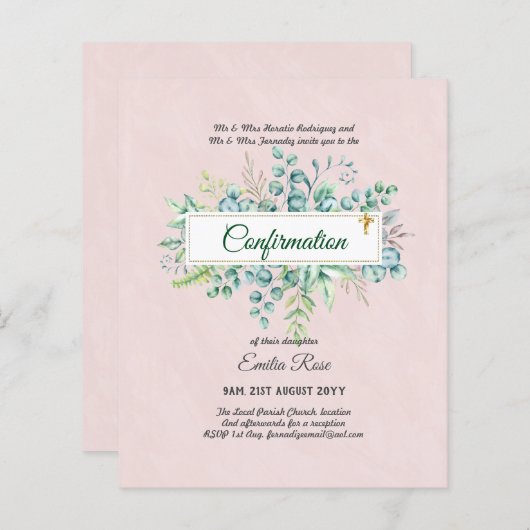 Papier CONFIRMATION VERDOYÈRE Invitation Moderne Double f (Devant / Derrière)