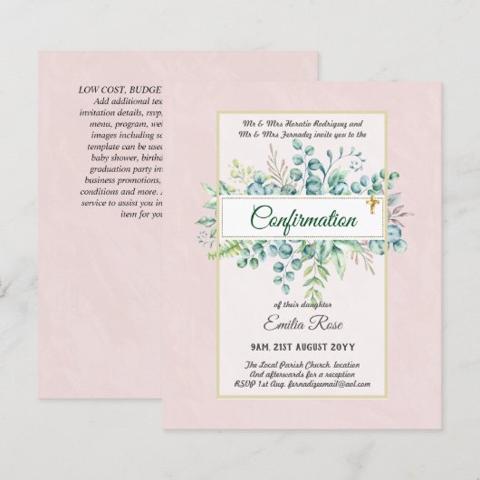 Papier CONFIRMATION VERDOYÈRE Invitation Moderne Double f (Devant / Derrière)