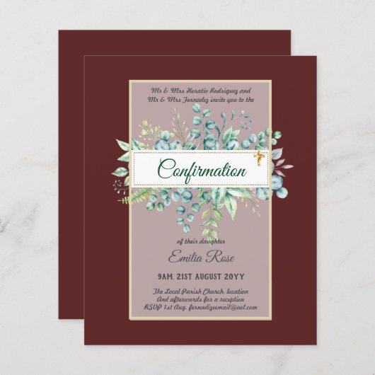 Papier CONFIRMATION VERDOYÈRE Invitation Moderne Double f (Devant / Derrière)