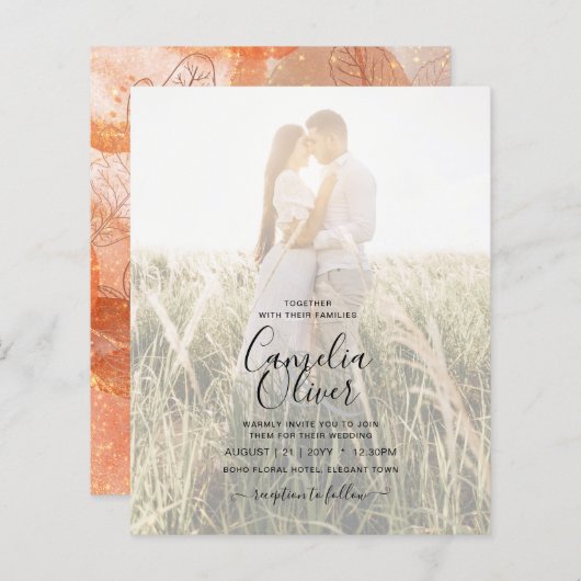 Papier Conflit d'automne moderne Terracotta Orange Leaf M (Devant / Derrière)