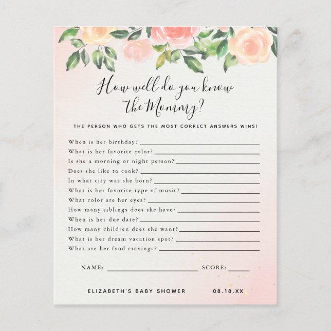 Papier Connais La Maman | Jeu Baby shower (Devant)