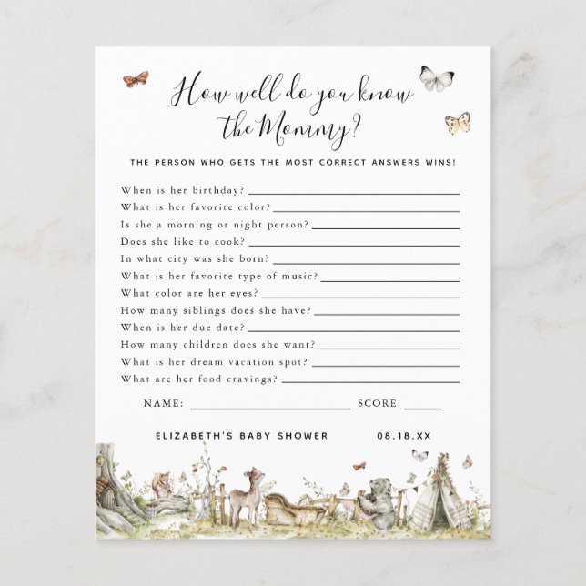 Papier Connais La Maman | Jeu Baby shower (Devant)