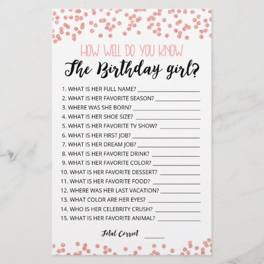 Papier Connais-tu bien le jeu de fille anniversaire ? (Devant)