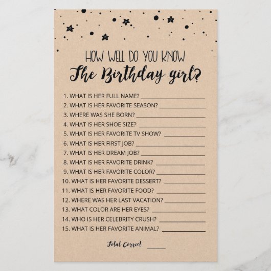Papier Connais-tu bien le jeu de fille anniversaire ? (Devant)