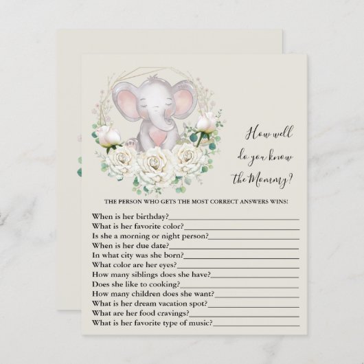Papier Connais-tu bien maman Baby shower Game (Devant / Derrière)