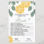 Papier Connaissez bien la mariée Floral Bridal Game Lemon (Devant)