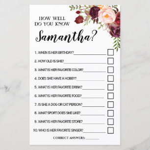 Papier Connaissez-vous bien Bride Marsala Shower Game ?