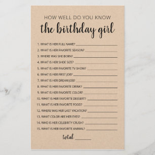 Papier Connaissez-vous bien la fille qui fête son anniver