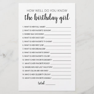 Papier Connaissez-vous bien la fille qui fête son anniver