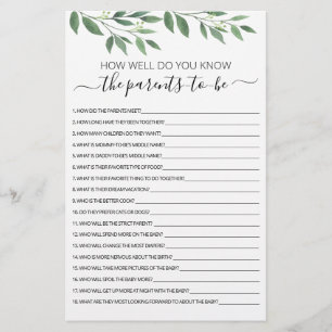 Papier Connaissez-vous bien le Baby shower des Parents à