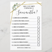 Papier Connaissez-vous bien le jeu de douche nuptiale bil (Dos)