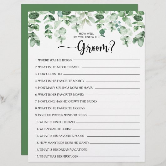 Papier Connaissez-vous bien le jeu de Fête des mariées Gr (Devant / Derrière)