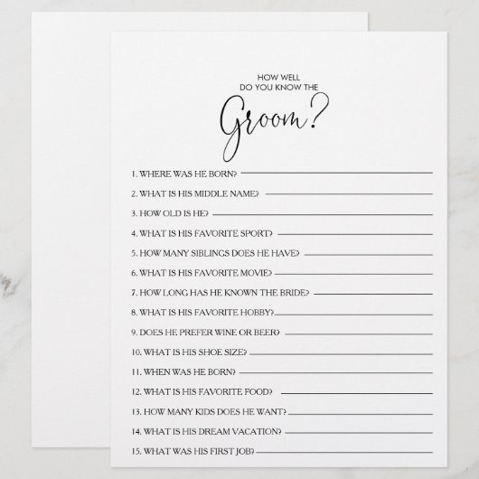 Papier Connaissez-vous bien le jeu de Fête des mariées Gr (Devant / Derrière)