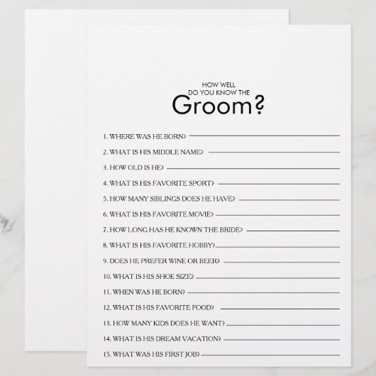 Papier Connaissez-vous bien le jeu de Fête des mariées Gr (Devant / Derrière)