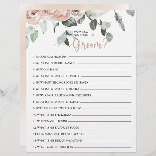 Papier Connaissez-vous bien le jeu de Fête des mariées Gr (Devant / Derrière)