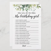 Papier Connaissez-Vous Bien Le Jeu De Fille Anniversaire (Devant / Derrière)