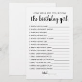 Papier Connaissez-Vous Bien Le Jeu De Fille Anniversaire  (Devant / Derrière)