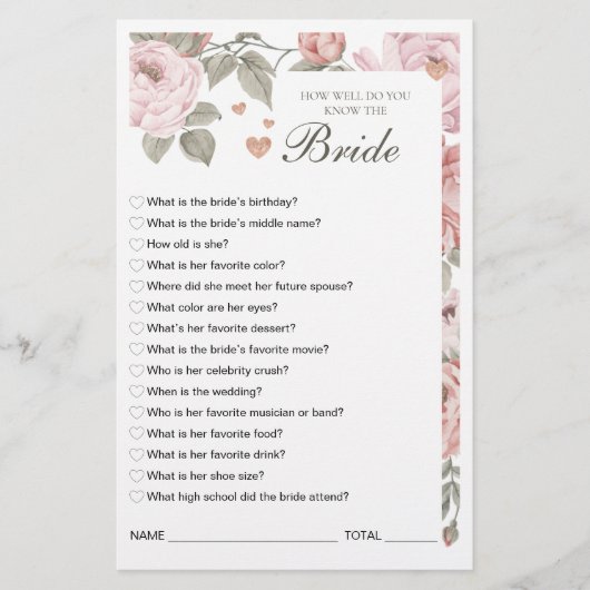 Papier Connaissez-vous bien le jeu de la Fête des mariées (Devant)