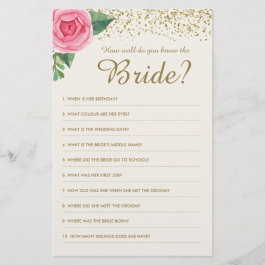 Papier Connaissez-vous bien le jeu de la mariée ? (Devant)