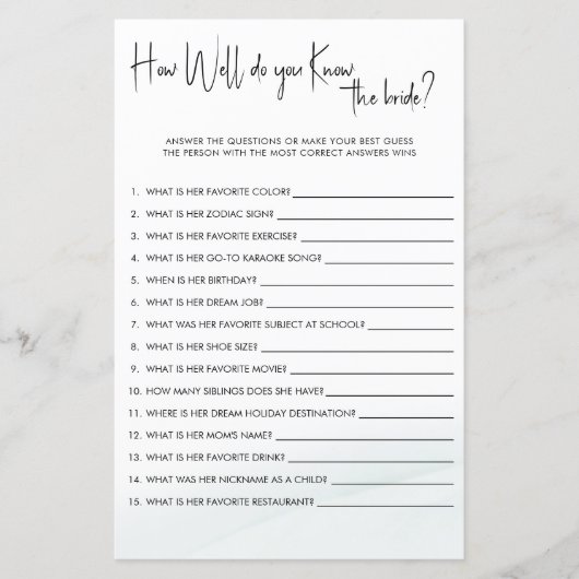 Papier Connaissez-vous bien le jeu Quiz Fête des mariées (Devant)