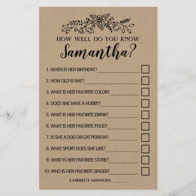 Papier Connaissez-vous bien le mariage bilingue jeu rusti (Devant)