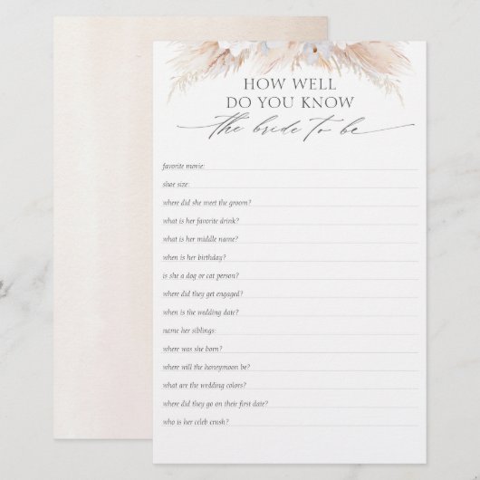 Papier Connaissez-Vous Bien L'Épouse Pour Être Fête des m (Devant / Derrière)