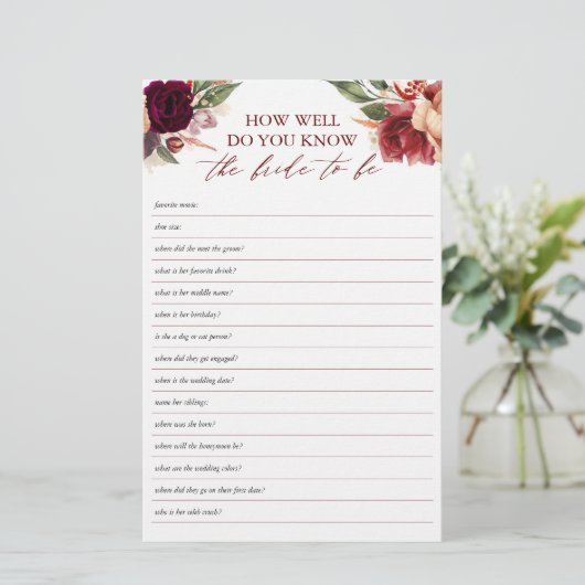 Papier Connaissez-Vous Bien L'Épouse Pour Être Fête des m (Debout devant)