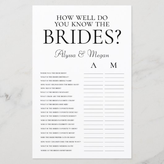 Papier Connaissez-Vous Bien Les Mariées LGBTQ ? (Devant)