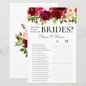 Papier Connaissez-Vous Bien Les Mariées Rose Bourgogne LG (Devant / Derrière)